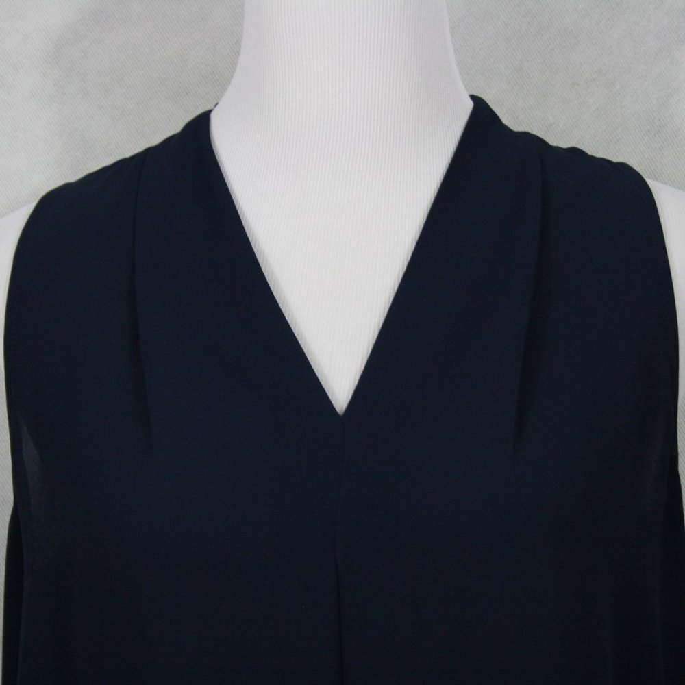 Vintage 90's Violet + Claire Navy Blue Poly Semi-Sheer Pleated Blouse SZ M EUC - Picture 3 of 7